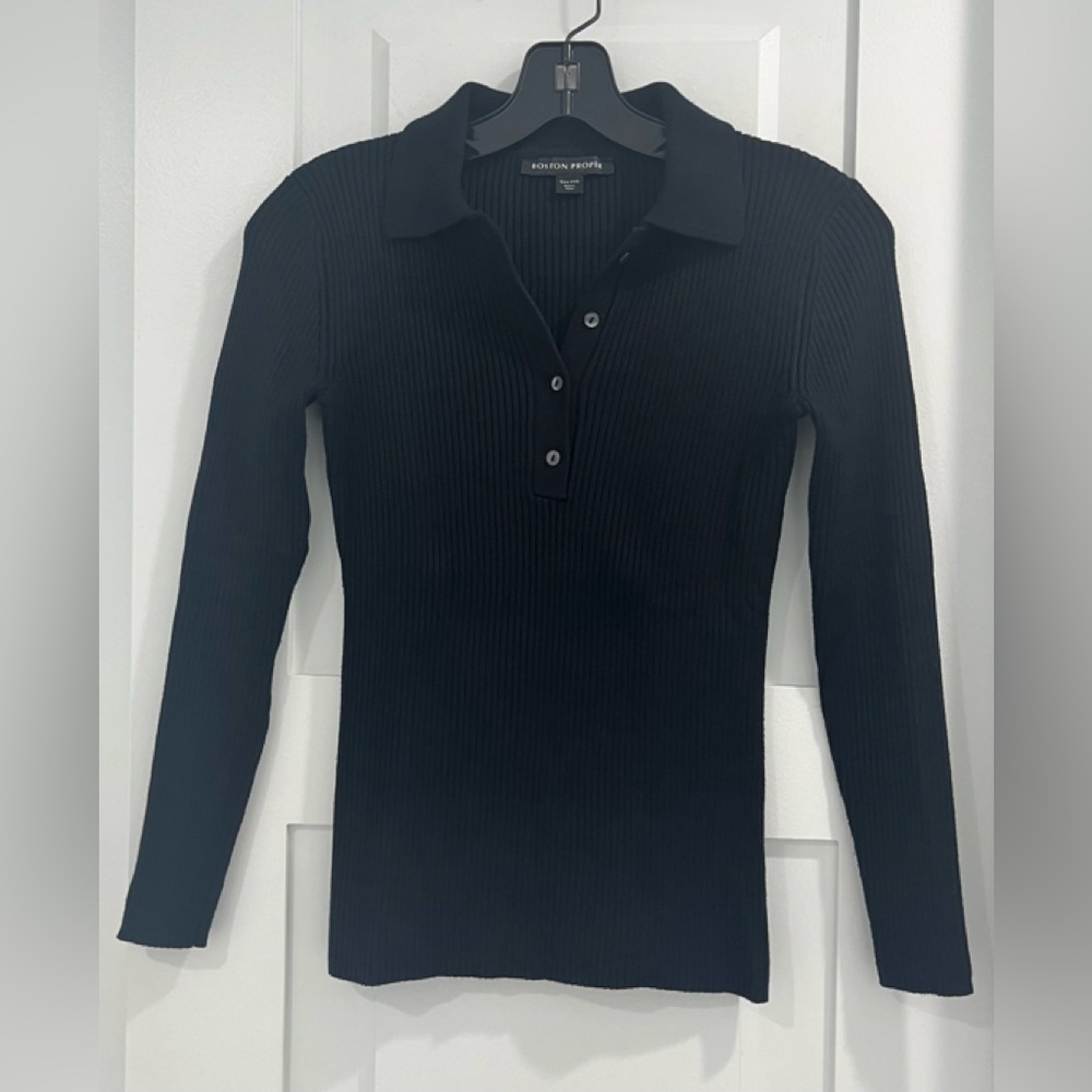 BOSTON PROPER Ribbed Polo Sweater, Size XXS